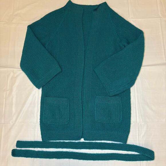 American vintage OOAK Hand knit over sized green belted cardigan size medium - Picture 7 of 14